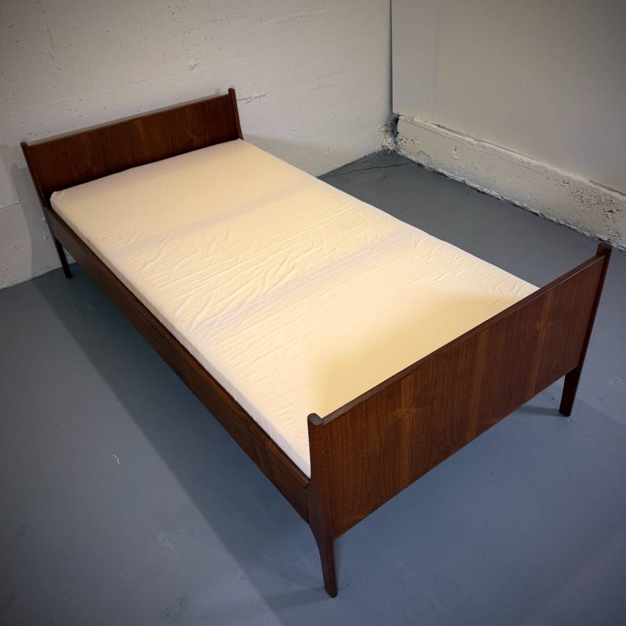 Danish mid century modern solid teak single bedframe with mattress — photograph 4 of 7