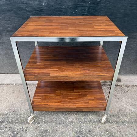 Mid century modern chrome and rosewood bar cart