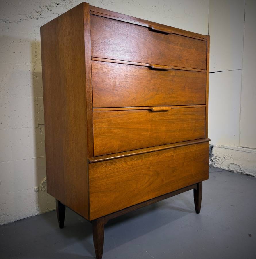 Beautiful Haddon Hall mid century modern walnut tall boy dresser — photograph 2 of 7