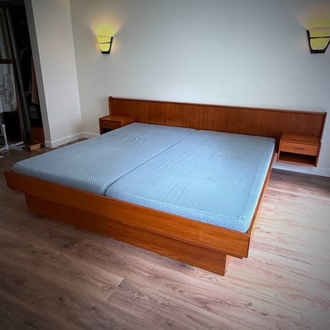 (pending) Rare MCM King teak bedframe with floating nightstands
