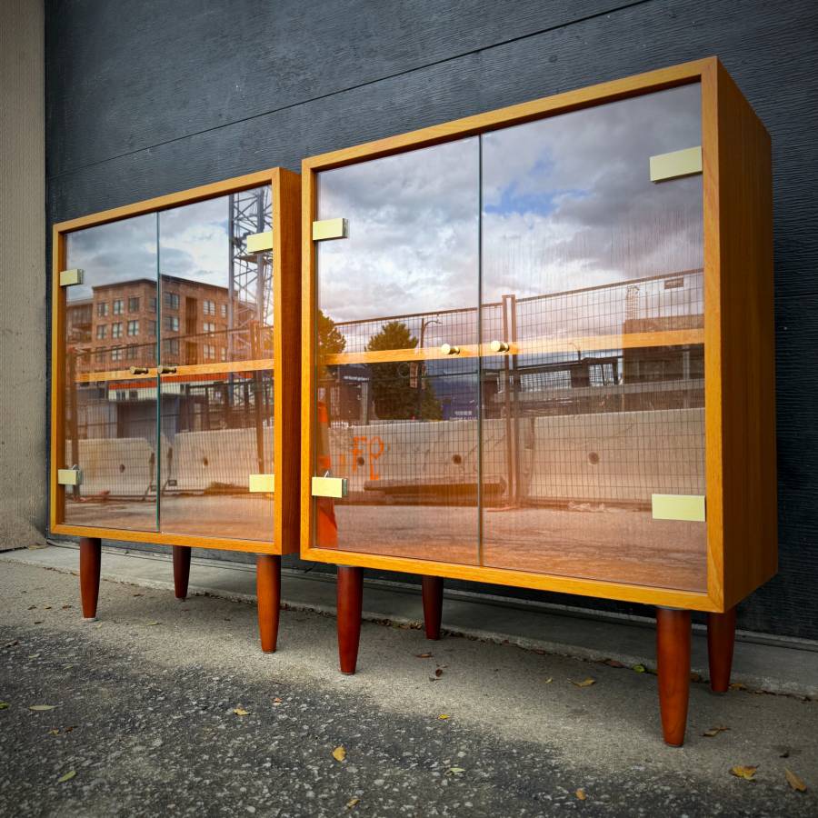 Pair of compact danish modern teak and glass cabinets — photograph 2 of 7