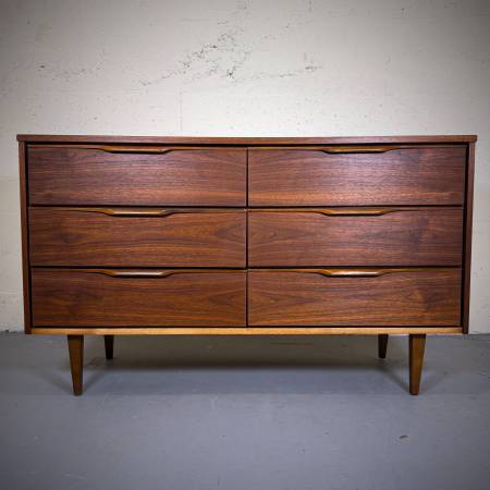 Vic art mid century modern walnut 6 drawer dresser