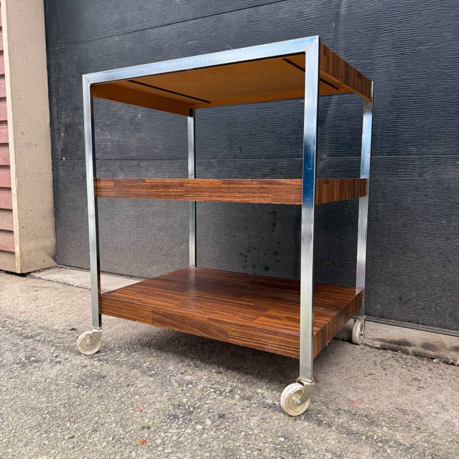 Mid century modern chrome and rosewood bar cart — photograph 5 of 5