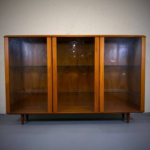 Extra large mid century modern teak and glass shelving unit