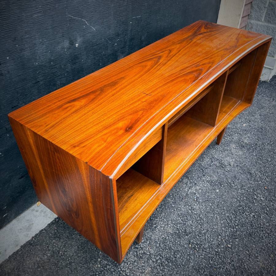 Mid century modern open walnut credenza shelving unit — photograph 5 of 6