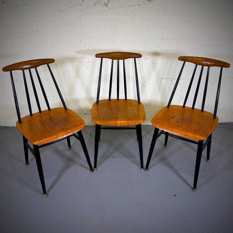 Set of 3 danish modern teak spindle back dining chairs — photograph 2 of 5