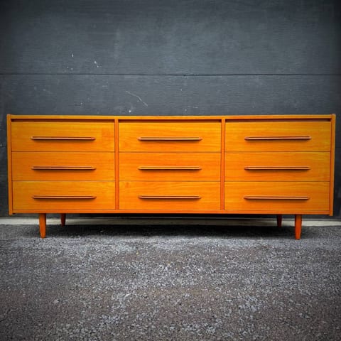 Mid century modern teak 9 drawer dresser