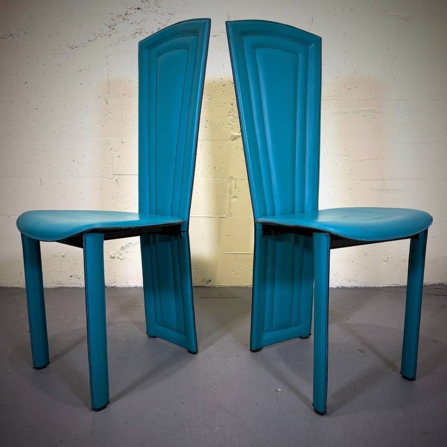 Set of 6 post modern Italian 80s teal dining chairs — photograph 5 of 7