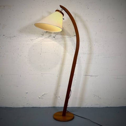 Mid century modern teak arc floor lamp