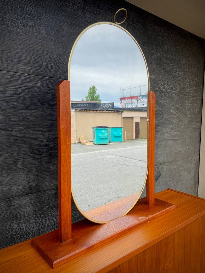 Mid century teak framed vanity mirror — photograph 3 of 3