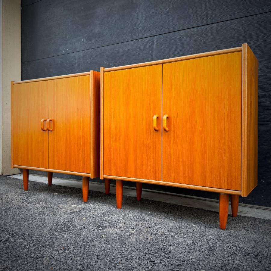 Pair of compact slim profile danish modern teak credenzas — photograph 3 of 6