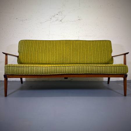 Beautiful mid century modern teak and wool sofa