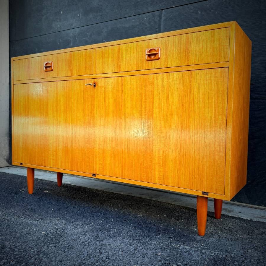 Slim profile danish modern teak drop down bar cabinet — photograph 2 of 7