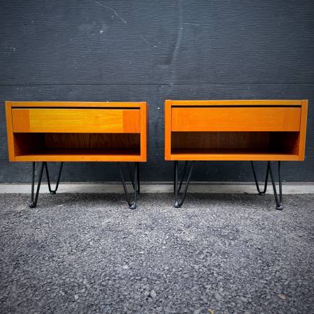 Pair of compact mid century modern atomic teak side tables