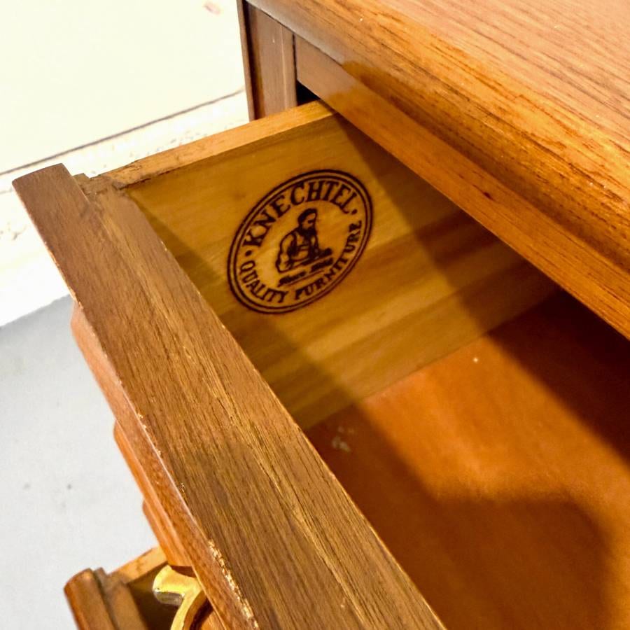 Solid pecan mid century modern tall boy dresser — photograph 7 of 7