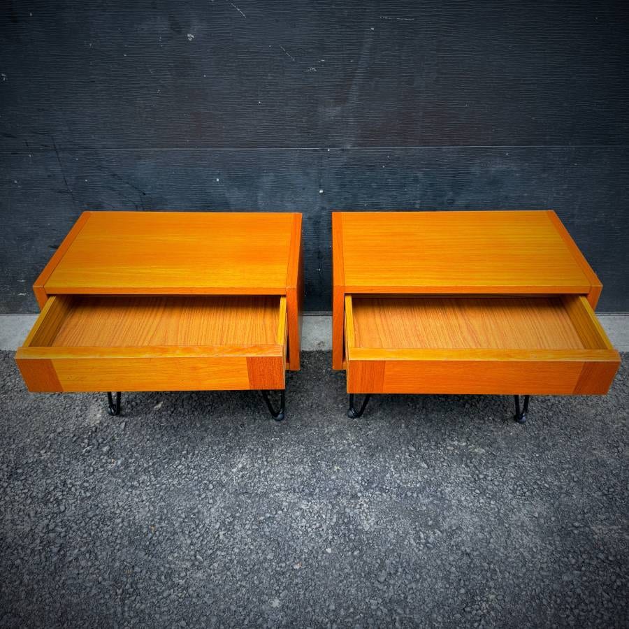 Pair of compact mid century modern atomic teak side tables — photograph 6 of 6