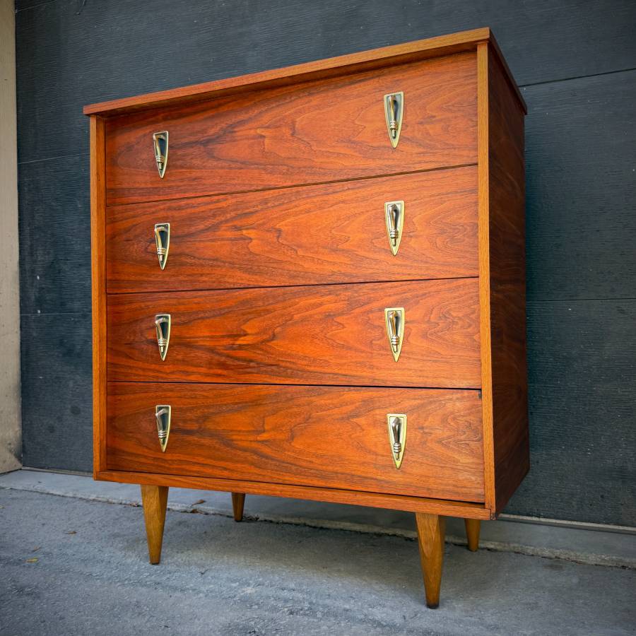 Mid century modern walnut tall boy dresser — photograph 2 of 6