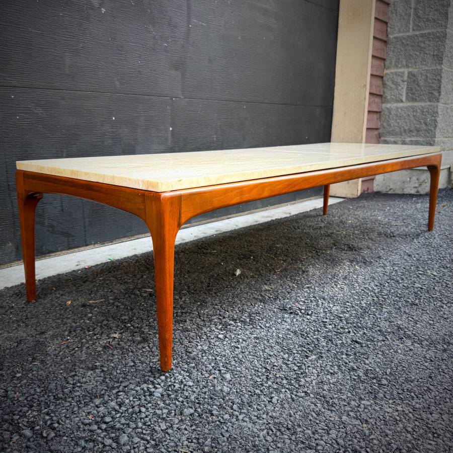 Stunning 1960s walnut and marble coffee table — photograph 3 of 7