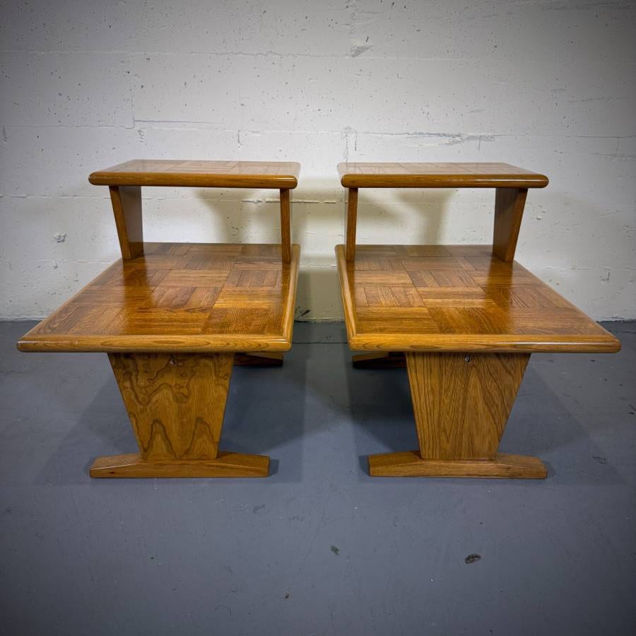 Mid century modern oak side tables — photograph 2 of 6