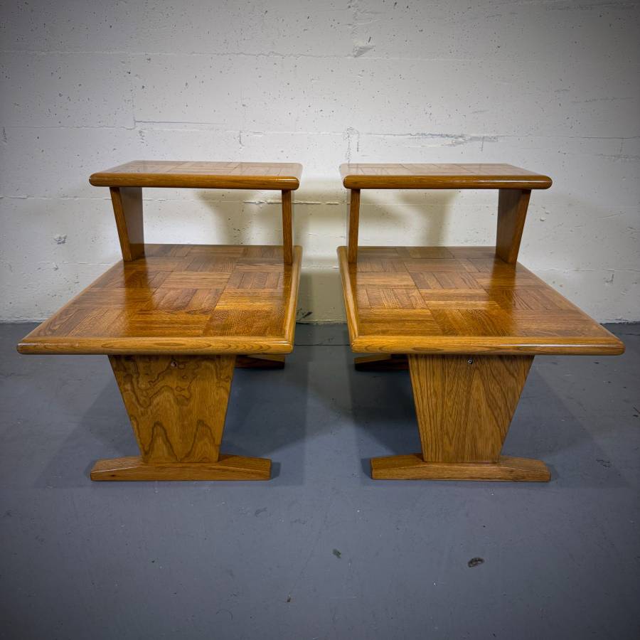 Mid century modern oak side tables — photograph 2 of 6