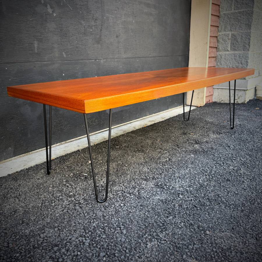 Mid century modern atomic teak surfboard coffee table — photograph 3 of 5