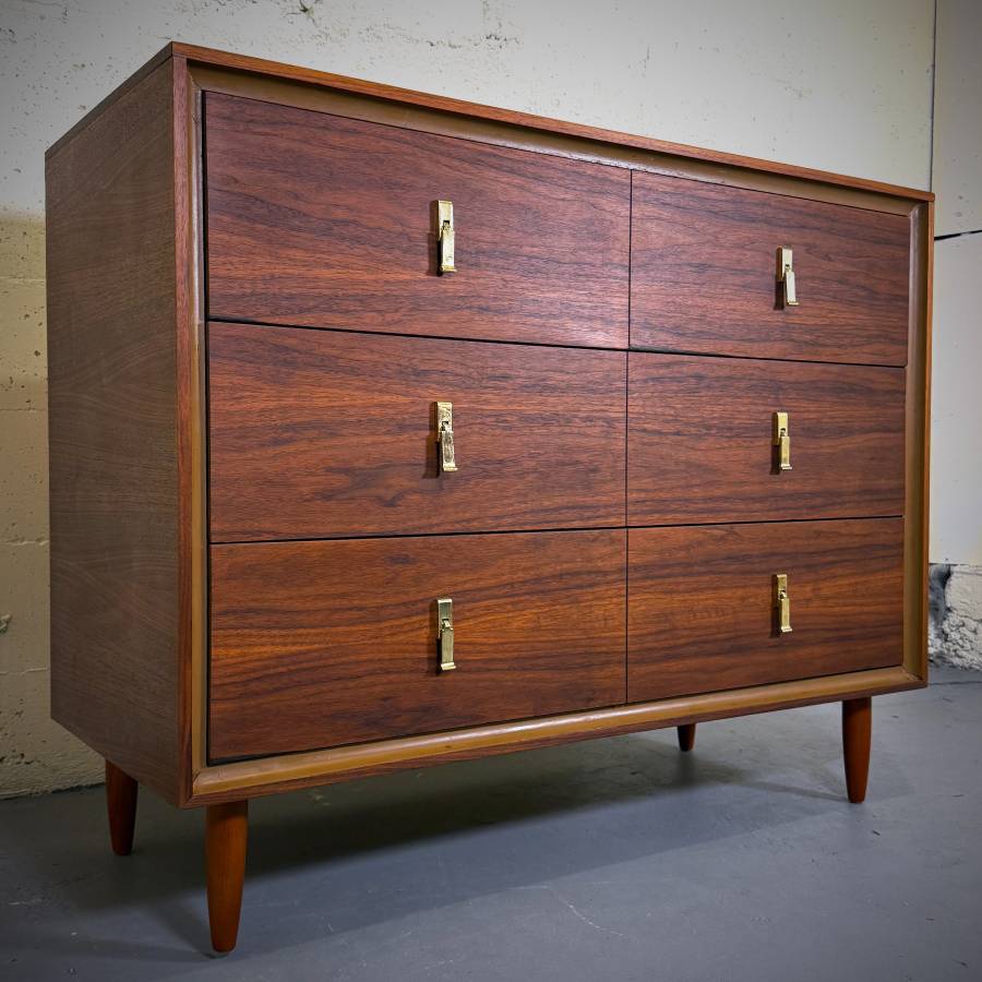 Refinished mid century modern satin walnut chest of drawers — photograph 2 of 6
