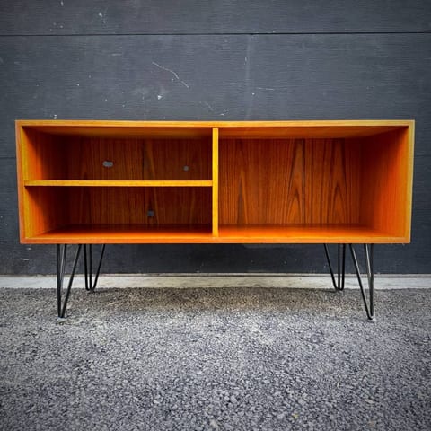 Mid century modern teak media stereo shelf