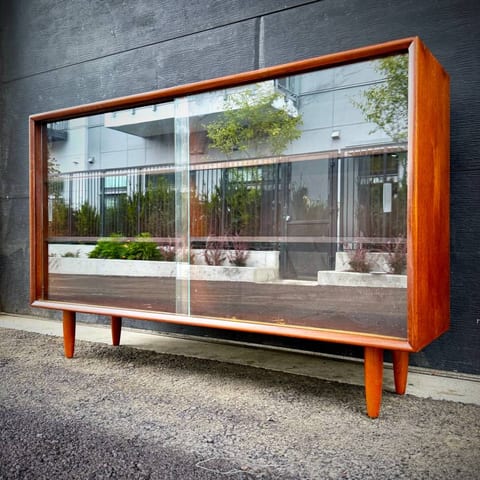 Mid century modern teak and glass cabinet