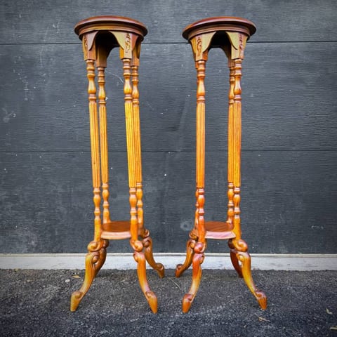 Rare pair of vintage solid mahogany plant stands