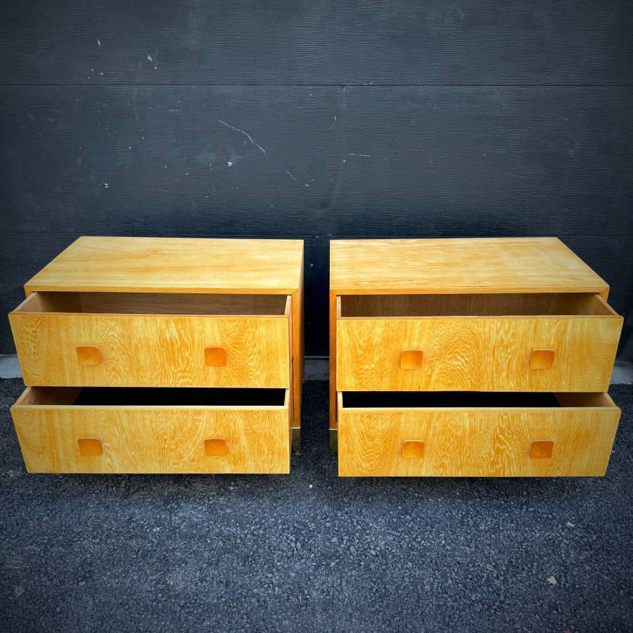 Pair of mid century modern blonde two drawer dressers — photograph 6 of 6