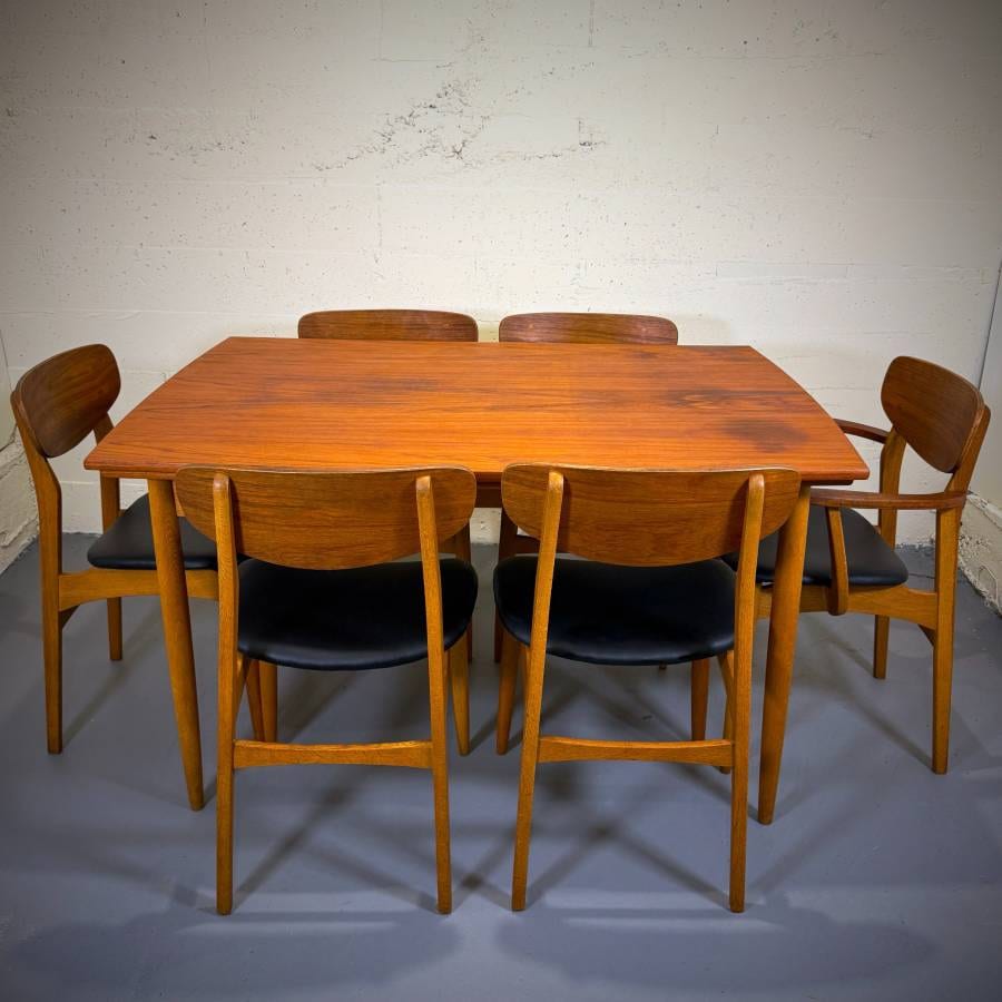 Beautiful set of 6 mcm teak and oak dining chairs — photograph 10 of 12