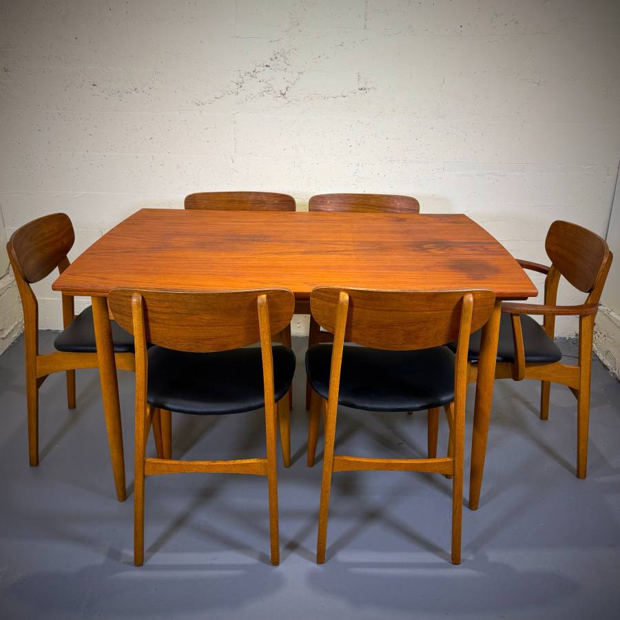 Beautiful set of 6 mcm teak and oak dining chairs — photograph 10 of 12