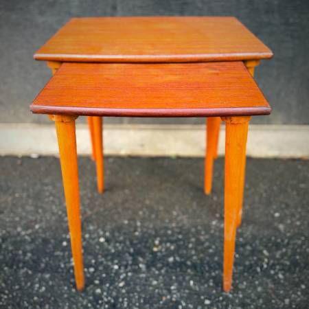 Mid century modern teak nesting tables set of 2