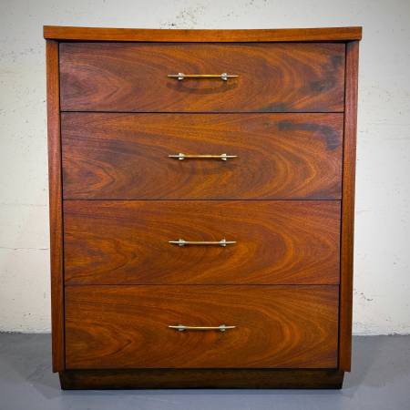 Mid century modern walnut tallboy dresser by Pepplers furniture