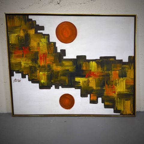 Large sized mid century modern original vintage abstract painting