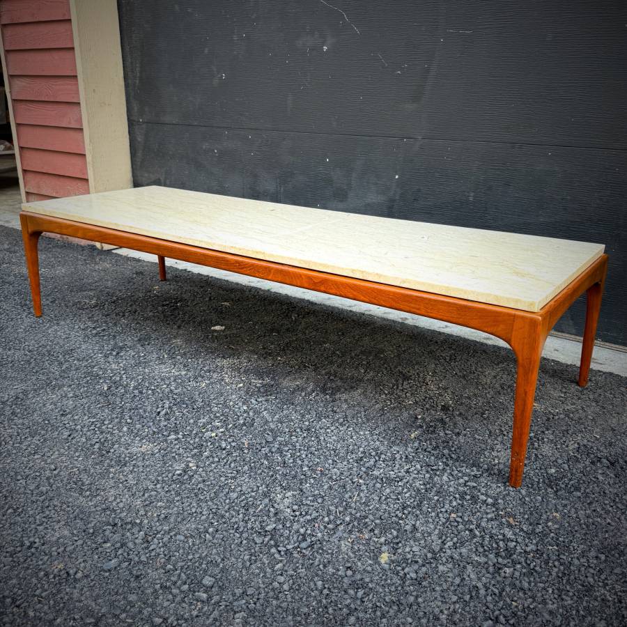 Stunning 1960s walnut and marble coffee table — photograph 2 of 7