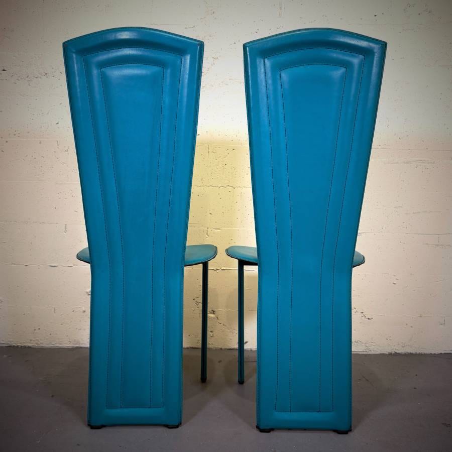 Set of 6 post modern Italian 80s teal dining chairs — photograph 7 of 7