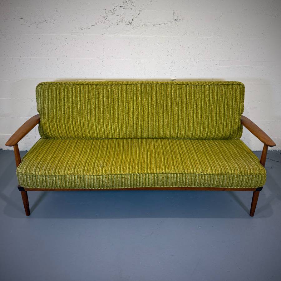 Beautiful mid century modern teak and wool sofa — photograph 4 of 10