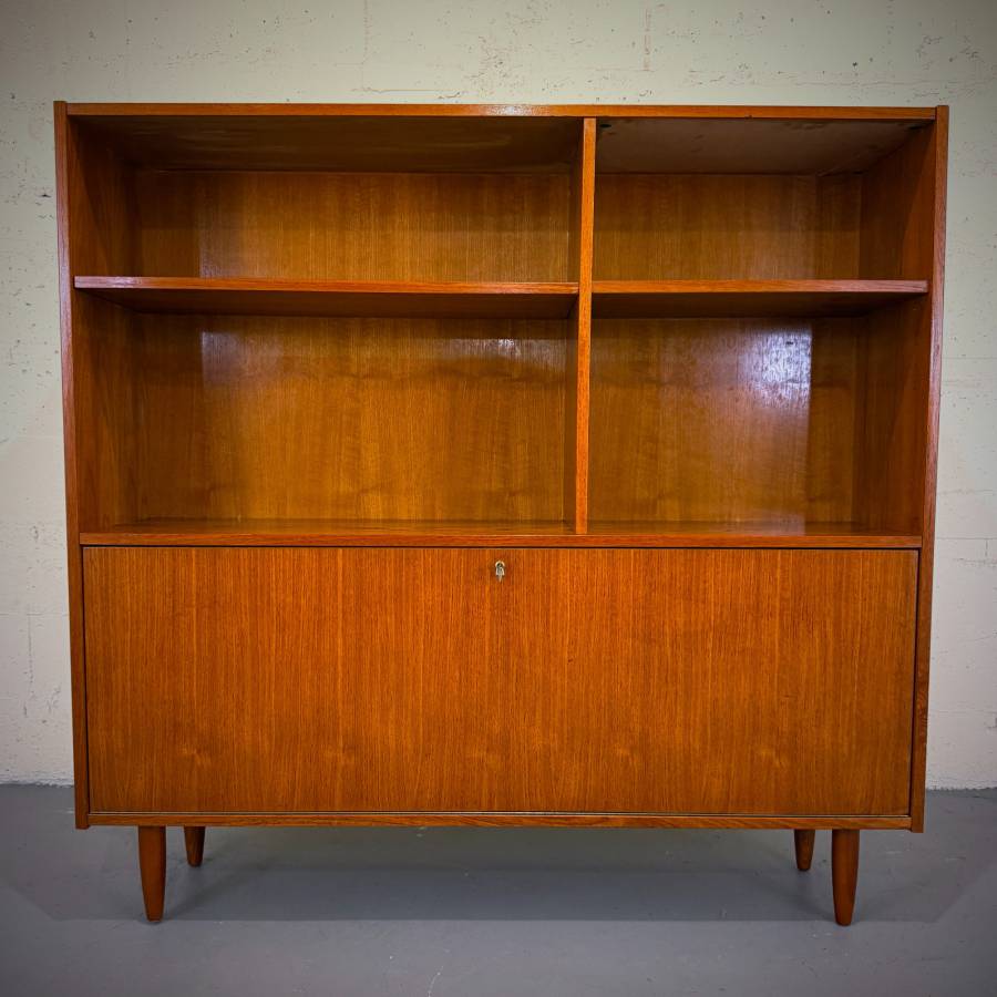 Danish modern teak shelving unit with drop down bar — photograph 2 of 6