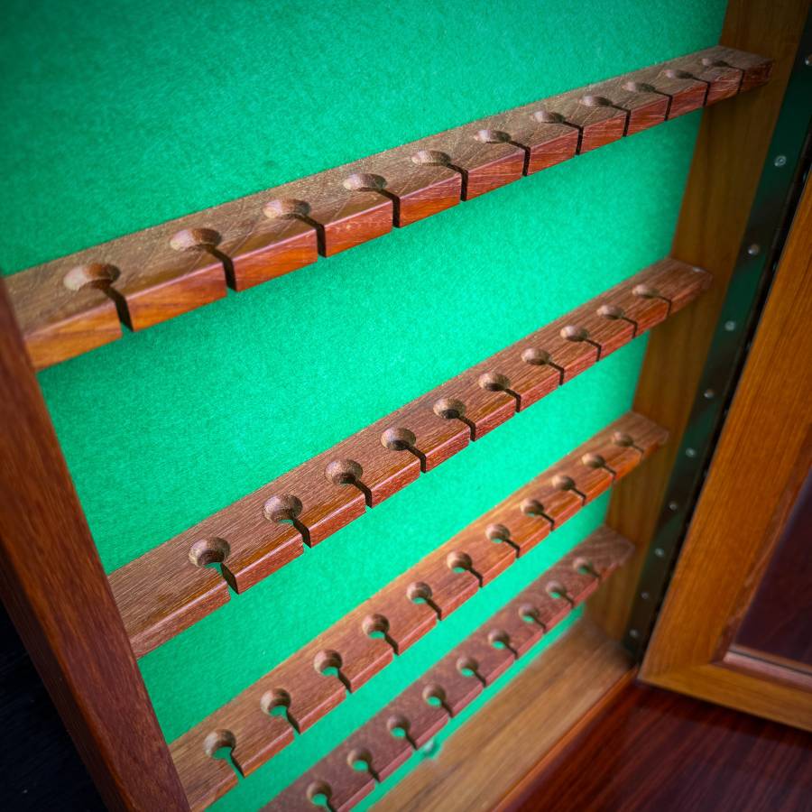 Rare compact teak wall mounted lockable jewelry cabinet — photograph 6 of 6