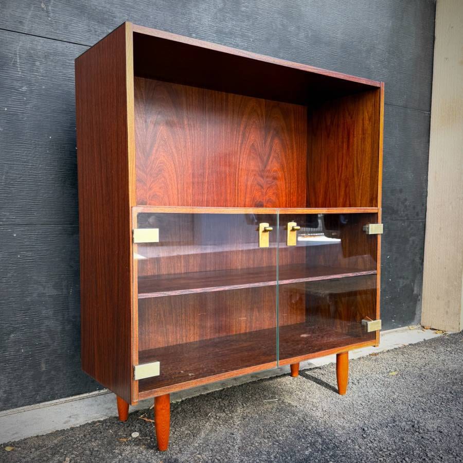 Danish mid century modern rosewood and glass shelving unit — photograph 3 of 6