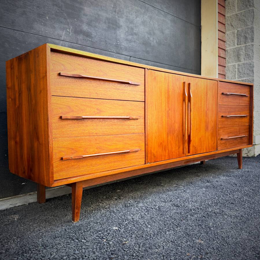 Extra long mid century modern walnut dresser credenza — photograph 3 of 7