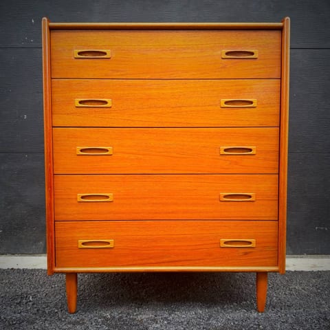 Stunning mid century modern teak tall boy dresser