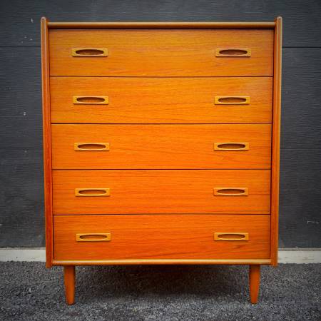 Stunning mid century modern teak tall boy dresser