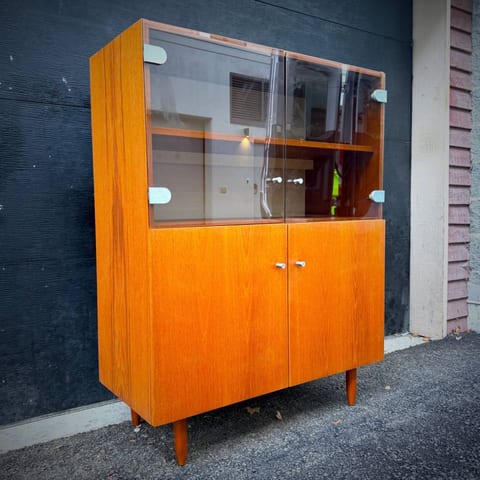 Mid century modern teak and glass cabinet