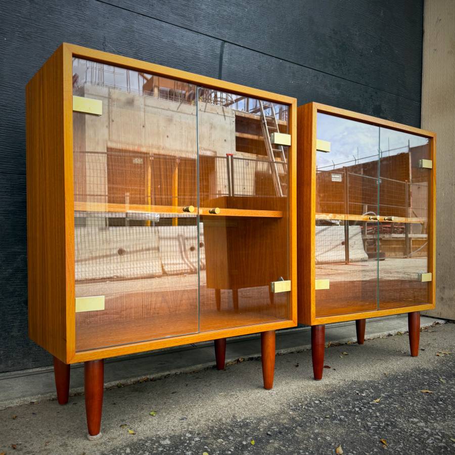 Pair of compact danish modern teak and glass cabinets — photograph 3 of 7