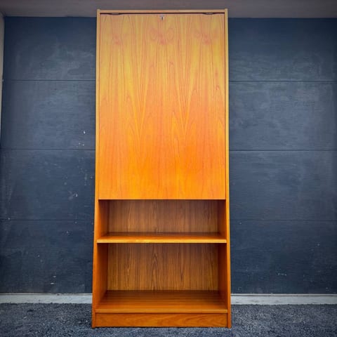 Super rare danish modern teak shelving unit with drop down table