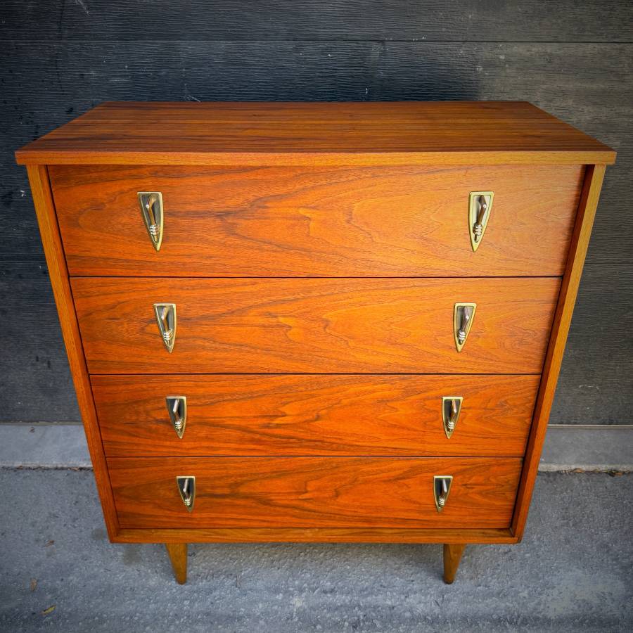 Mid century modern walnut tall boy dresser — photograph 4 of 6