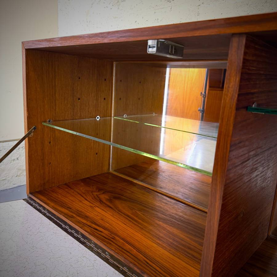 Mid century modern atomic teak drop down bar cabinet — photograph 6 of 6