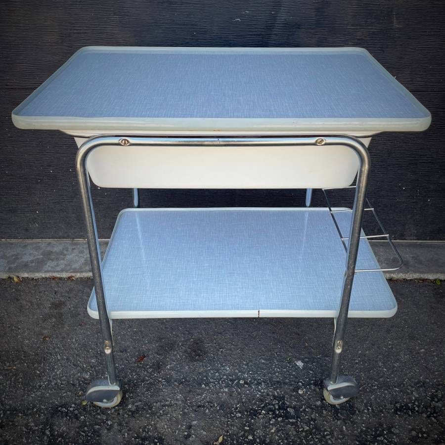 Unique vintage mcm atomic bar cart with sunken ice tray — photograph 2 of 7